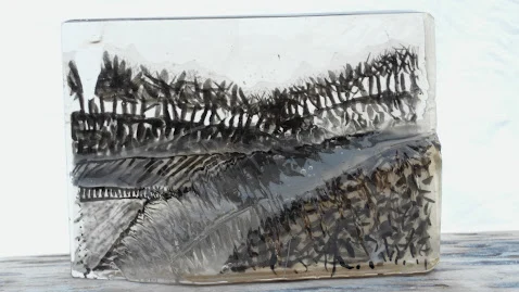 Dettaglio di una scultura trasparente con motivi arborei — belle arti dal mondo di PAGANE