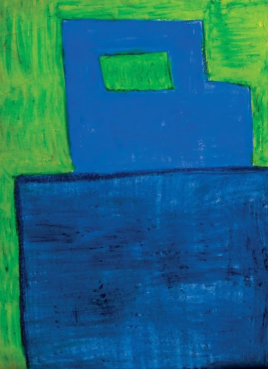 Campiture geometriche verdi e blu con un’apertura rettangolare — dipinto di Kristiyan Petrov