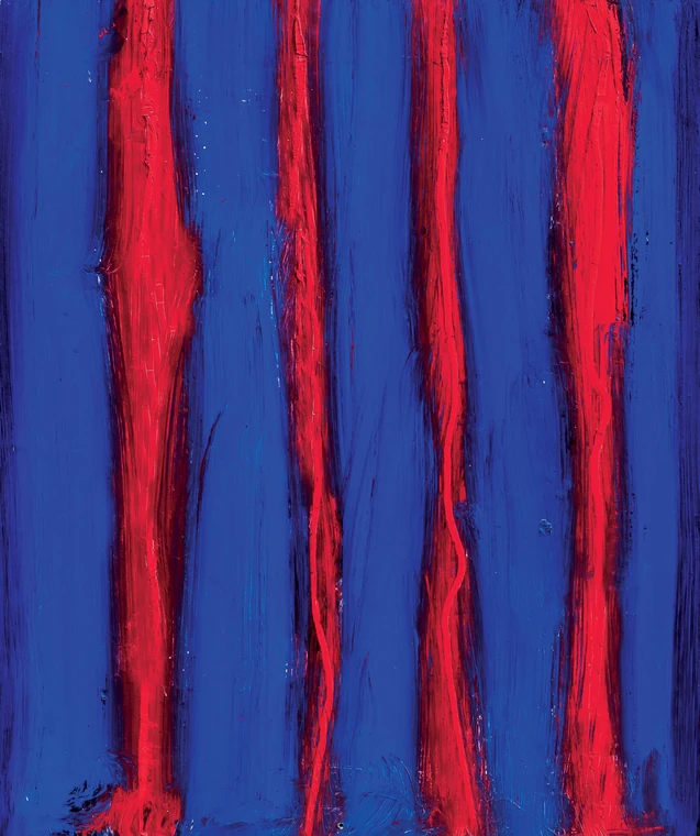 Linee verticali rosse su una campitura blu — dipinto di Kristiyan Petrov