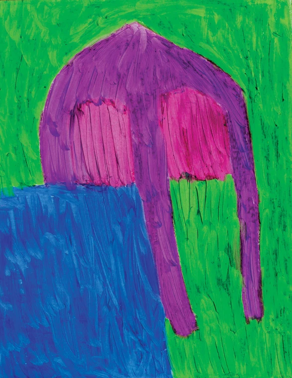 Arco viola e forme blu su verde acceso — dipinto di Kristiyan Petrov